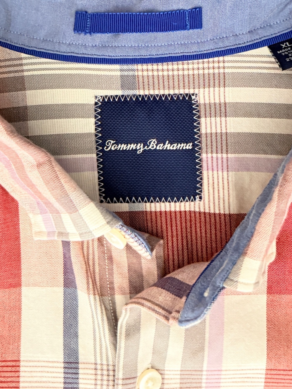 Tommy Bahama Men’s XL Plaid Long Sleeve Button Down Shirt Cotton Silk Blend Red